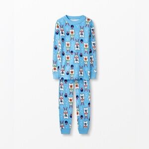 Hanna Andersson Long John Pajamas in Organic Cotton Beary Merry Blue Size 6-7